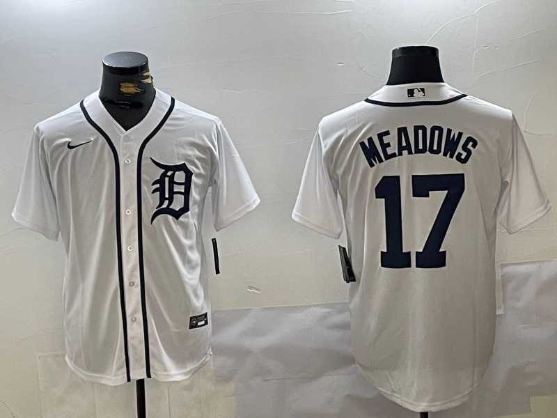 Mens Detroit Tigers #17 Parker Meadows White Cool Base Stitched Jersey